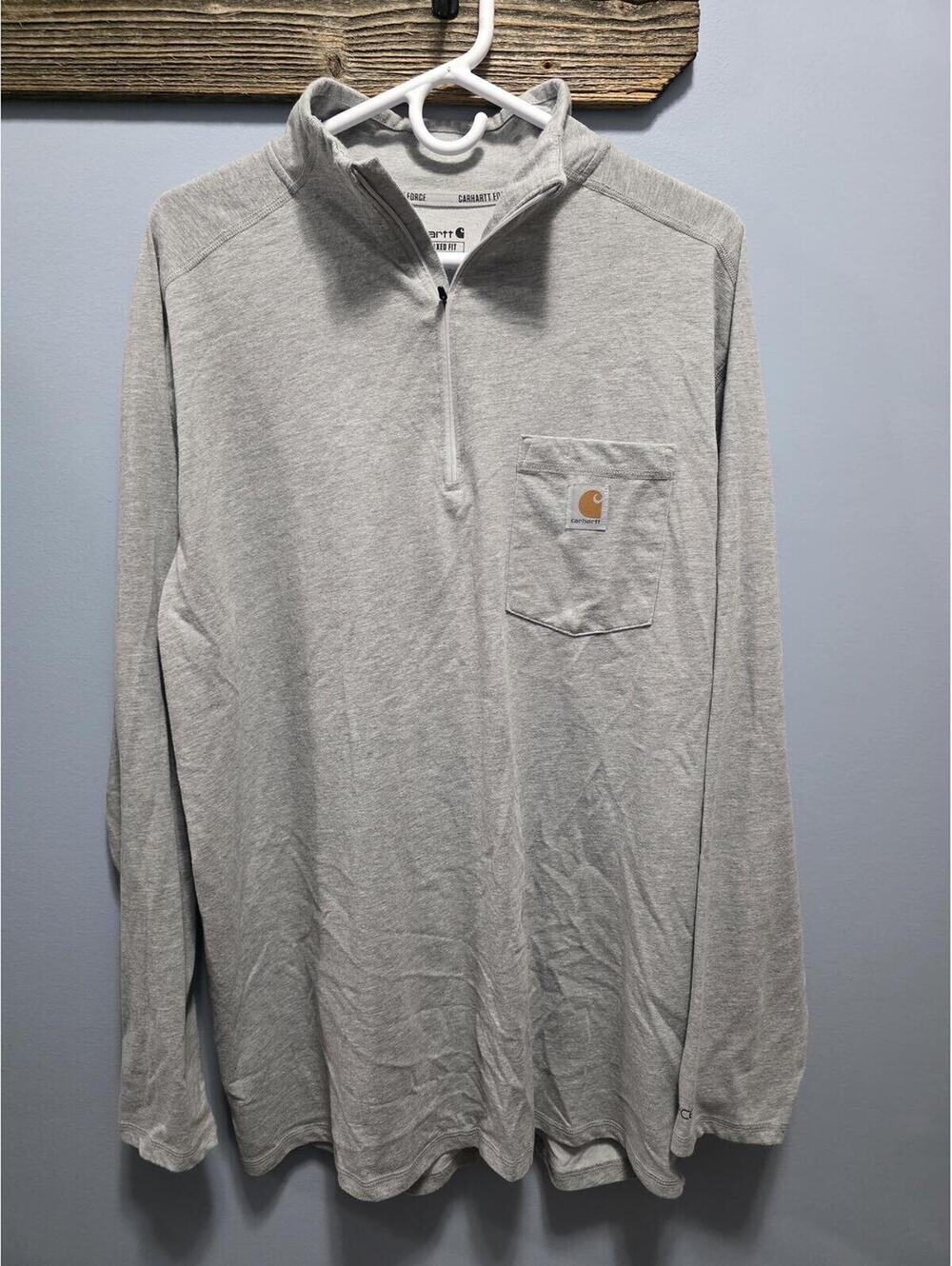 CarharttMen's Long Sleeve 3/4 Zip Gray Shirt, XL